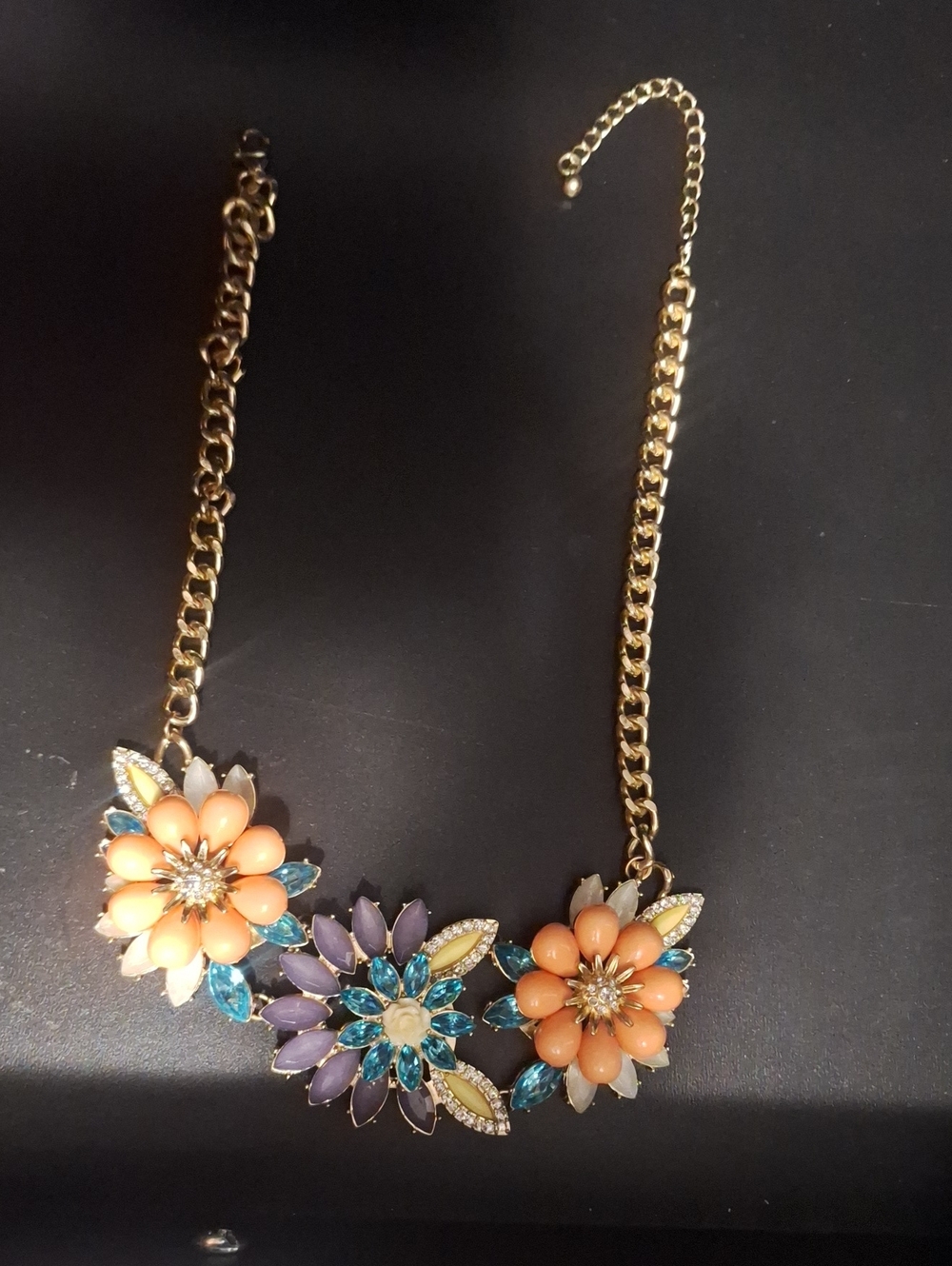 Floral Statement Necklace in Coral, Teal & Purple
